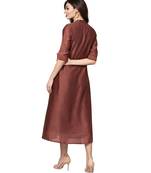 Indo Era Brown Embroidered A-Line Dresses