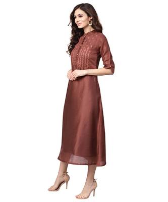 Indo Era Brown Embroidered A-Line Dresses 2