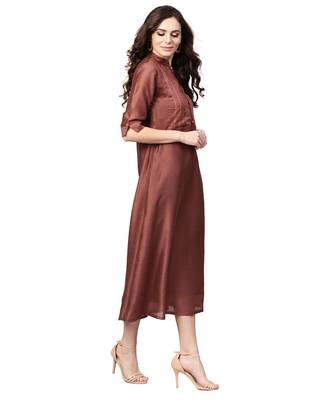 Indo Era Brown Embroidered A-Line Dresses 3