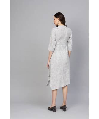 Indo Era Grey Striped A-Line Dresses 2