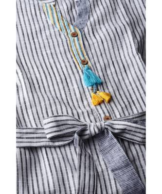 Indo Era Grey Striped A-Line Dresses 4