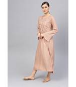 Indo Era Brown Embroidered Fit & Flared Dresses