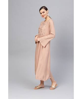 Indo Era Brown Embroidered Fit & Flared Dresses 3