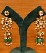 Green Kundan Jhumka Earrings for Women