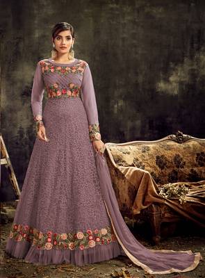 Purple embroidered net salwar 1