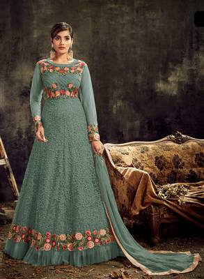 Light-sky-blue embroidered net salwar 1