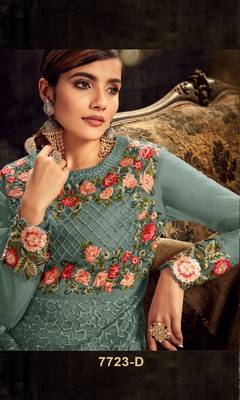 Light-sky-blue embroidered net salwar 2