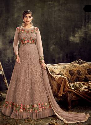 Peach embroidered net salwar 1