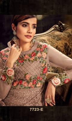 Peach embroidered net salwar 2