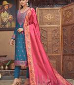 Aqua-blue woven banarasi salwar