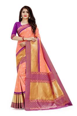 Baby Pink Weaving Kota Silk With Rich Pallu Blend Saree With Blousee 1
