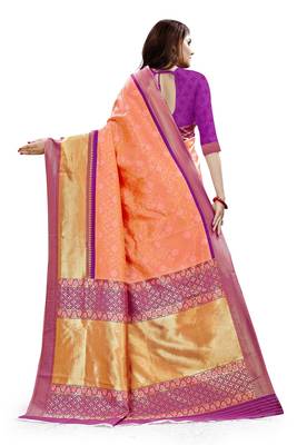 Baby Pink Weaving Kota Silk With Rich Pallu Blend Saree With Blousee 2