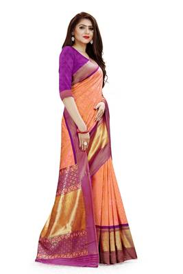 Baby Pink Weaving Kota Silk With Rich Pallu Blend Saree With Blousee 3