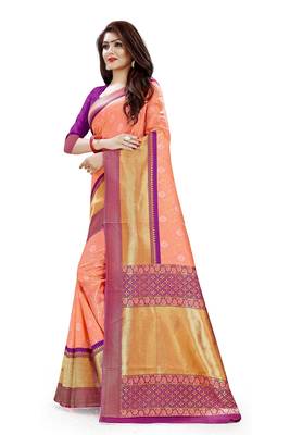 Baby Pink Weaving Kota Silk With Rich Pallu Blend Saree With Blousee 4