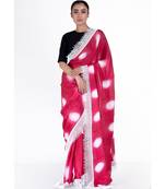 red chiffon tie and dye saree with crochet lace