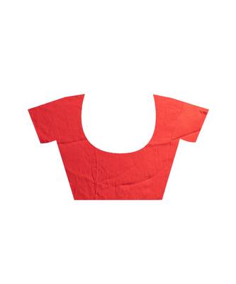 red polka dot boby print chiffon saree with red satin border 4