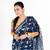 indigo cotton silk chanderi saree with flamingo print