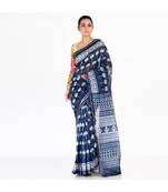 indigo cotton silk chanderi saree with lilly print