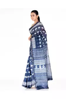 indigo cotton silk chanderi saree with lilly print