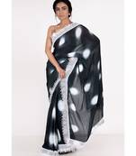 black chiffon tie and dye saree with crochet lace