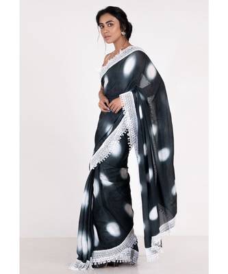 black chiffon tie and dye saree with crochet lace 2