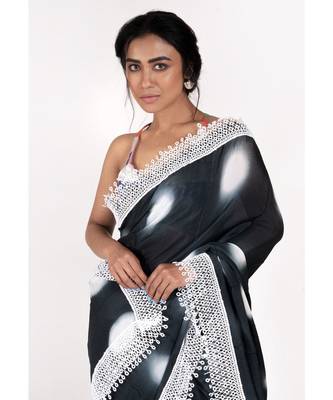 black chiffon tie and dye saree with crochet lace 3