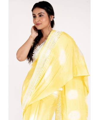 yellow chiffon tie and dye saree with crochet lace 3