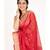 red kora organza banarasi silk saree with golden border and woven pallu