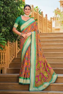Pink woven brasso saree with blouse 1