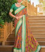 Pink woven brasso saree with blouse