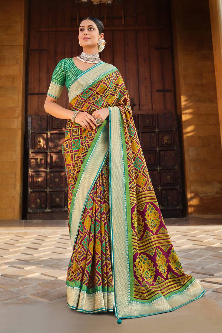 Maroon woven brasso saree with blouse