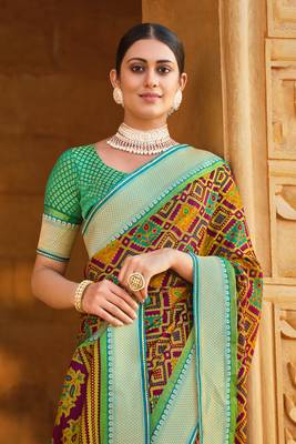 Maroon woven brasso saree with blouse 2
