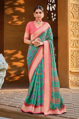 Green woven brasso saree with blouse 1