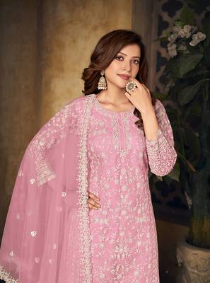 Light-pink embroidered net salwar kameez 3