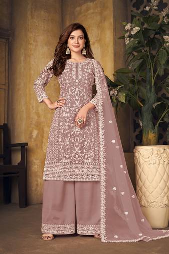 Mauve embroidered net salwar kameez