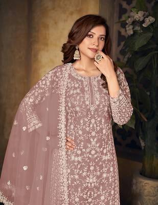 Mauve embroidered net salwar kameez 3