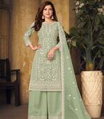 Sea-green embroidered net salwar kameez