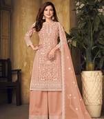 Peach embroidered net salwar kameez