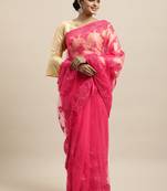 Red Embroidered Net Saree With Blouse