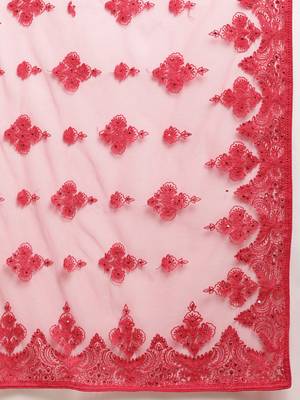 Red Embroidered Net Saree With Blouse 4