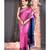 pink pure silk dupion saree with black and blue border pallu