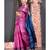 pink pure silk dupion saree with black and blue border pallu