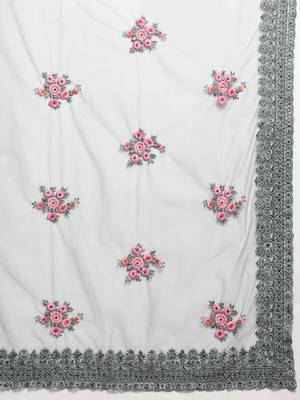 Grey Embroidered Net Saree With Blouse 4