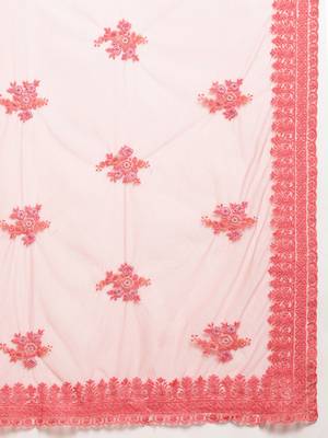 Peach Embroidered Net Saree With Blouse 4