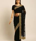 Black Embroidered Net Saree With Blouse