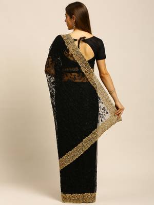 Black Embroidered Net Saree With Blouse 2