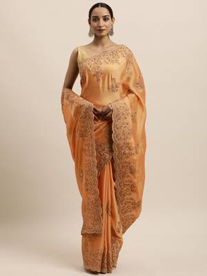 Yellow Embroidered Art Silk Saree With Blouse 1