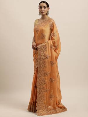 Yellow Embroidered Art Silk Saree With Blouse 3