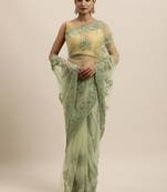 Green embroidered net saree with blouse