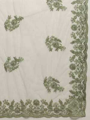 Green embroidered net saree with blouse 4
